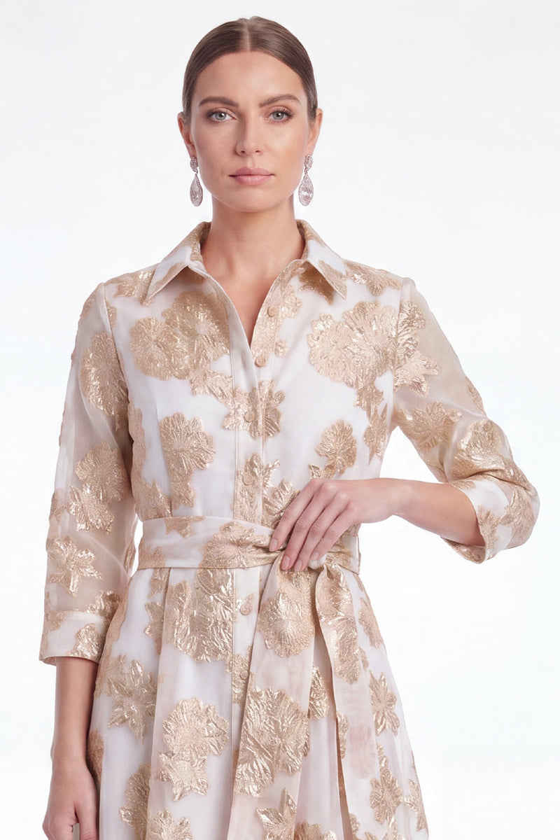 Laden Sie das Bild in den Galerie-Viewer, Champagner-A-Linie Jacquard Langes Mutter-der-Braut-Kleid mit Gürtel