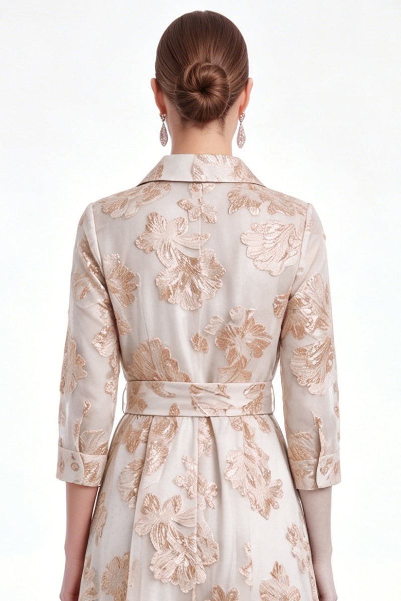 Laden Sie das Bild in den Galerie-Viewer, Champagner-A-Linie Jacquard Langes Mutter-der-Braut-Kleid mit Gürtel