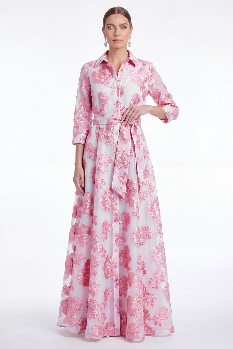 Laden Sie das Bild in den Galerie-Viewer, Champagner-A-Linie Jacquard Langes Mutter-der-Braut-Kleid mit Gürtel