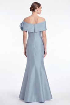 Staubiges blaues Satin-Off-the-Shoulder Meerjungfrauen-Langes Mutter-der-Braut-Kleid mit 3D-Blume
