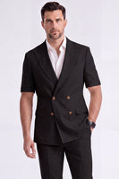 Laden Sie das Bild in den Galerie-Viewer, Leichte Khaki-Zweiteilige Zweiteilige Doppelreihige Herrenanzüge mit Ärmeln