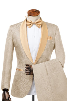 2-teilige Champagner-Jacquard-Schal-Revers-Männeranzüge