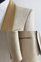 Laden Sie das Bild in den Galerie-Viewer, 2-teilige Champagner-Jacquard-Schal-Revers-Männeranzüge