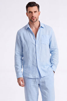 Hellblaues 2-teiliges Leinen Herren-Co-Ord-Set