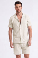 Laden Sie das Bild in den Galerie-Viewer, Herren zweiteilige Strick-Sommer-Outfits, legeres Kurzärmel-Hemd mit kubanischem Kragen und Shorts-Set