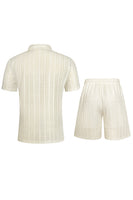 Laden Sie das Bild in den Galerie-Viewer, Herren zweiteilige Strick-Sommer-Outfits, legeres Kurzärmel-Hemd mit kubanischem Kragen und Shorts-Set
