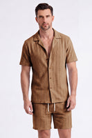 Laden Sie das Bild in den Galerie-Viewer, Herren zweiteilige Strick-Sommer-Outfits, legeres Kurzärmel-Hemd mit kubanischem Kragen und Shorts-Set