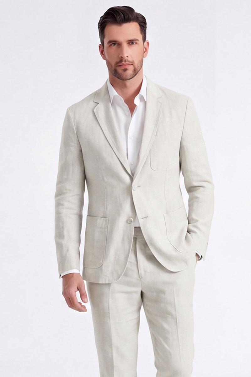 Laden Sie das Bild in den Galerie-Viewer, Beige Leinenjacke mit Notched Revers Herrenjacke
