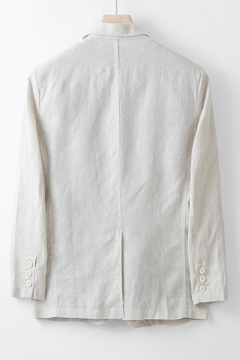 Laden Sie das Bild in den Galerie-Viewer, Beige Leinenjacke mit Notched Revers Herrenjacke