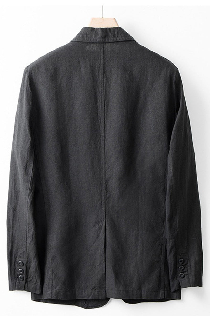 Laden Sie das Bild in den Galerie-Viewer, Beige Leinenjacke mit Notched Revers Herrenjacke