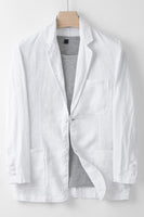 Laden Sie das Bild in den Galerie-Viewer, Beige Leinenjacke mit Notched Revers Herrenjacke