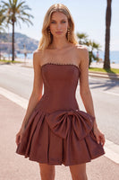 Laden Sie das Bild in den Galerie-Viewer, Mint strapless Pearls A-Line Homecoming-Kleid mit Schleife