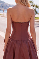 Laden Sie das Bild in den Galerie-Viewer, Mint strapless Pearls A-Line Homecoming-Kleid mit Schleife