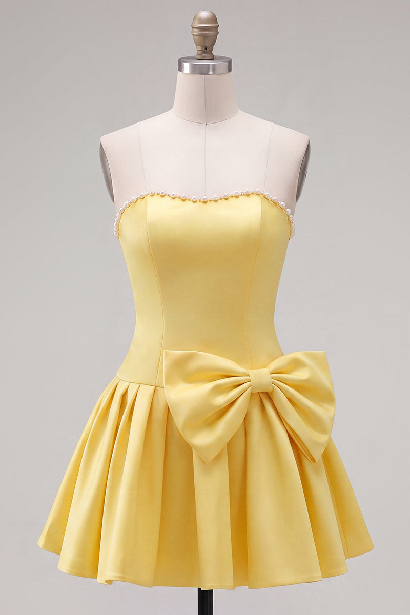 Laden Sie das Bild in den Galerie-Viewer, Mint strapless Pearls A-Line Homecoming-Kleid mit Schleife