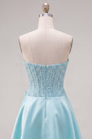Laden Sie das Bild in den Galerie-Viewer, Gelbes Sweetheart A-Line Pearls Korsett-Heimkehrkleid mit Schleife