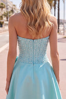 Laden Sie das Bild in den Galerie-Viewer, Gelbes Sweetheart A-Line Pearls Korsett-Heimkehrkleid mit Schleife