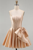 Laden Sie das Bild in den Galerie-Viewer, Gelbes Sweetheart A-Linie Pearls Korsett Kurzes Abendkleid mit Schleife
