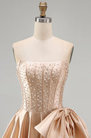 Laden Sie das Bild in den Galerie-Viewer, Gelbes Sweetheart A-Linie Pearls Korsett Kurzes Abendkleid mit Schleife