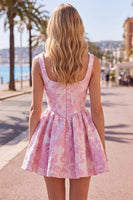Laden Sie das Bild in den Galerie-Viewer, A-Line Blue Pearls Jacquard Korsett-Heimkehrkleid mit quadratem Ausschnitt