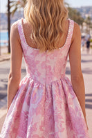 Laden Sie das Bild in den Galerie-Viewer, A-Line Blue Pearls Jacquard Korsett-Heimkehrkleid mit quadratem Ausschnitt