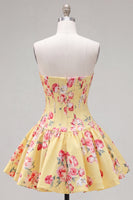 Laden Sie das Bild in den Galerie-Viewer, Satin A-Line blaues Sweetheart Blumenkorsett Homecoming-Kleid