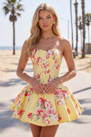 Laden Sie das Bild in den Galerie-Viewer, Satin A-Line blaues Sweetheart Blumenkorsett Homecoming-Kleid