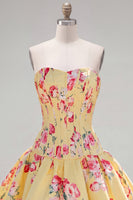 Laden Sie das Bild in den Galerie-Viewer, Satin A-Line blaues Sweetheart Blumenkorsett Homecoming-Kleid