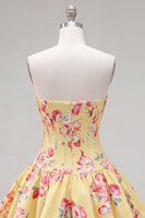Laden Sie das Bild in den Galerie-Viewer, Satin A-Line blaues Sweetheart Blumenkorsett Homecoming-Kleid