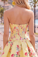 Laden Sie das Bild in den Galerie-Viewer, Satin A-Line blaues Sweetheart Blumenkorsett Homecoming-Kleid