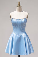 Laden Sie das Bild in den Galerie-Viewer, Sweetheart Fuchsia Pearls Korsett A-Linie Satin Homecoming Heimkehrkleid