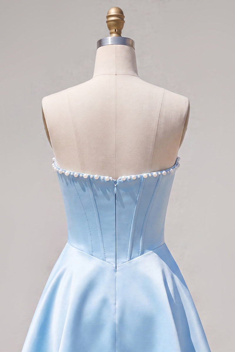 Laden Sie das Bild in den Galerie-Viewer, Sweetheart Fuchsia Pearls Korsett A-Linie Satin Homecoming Heimkehrkleid