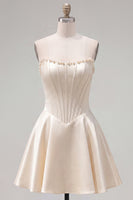 Laden Sie das Bild in den Galerie-Viewer, Sweetheart Fuchsia Pearls Korsett A-Linie Satin Homecoming Heimkehrkleid