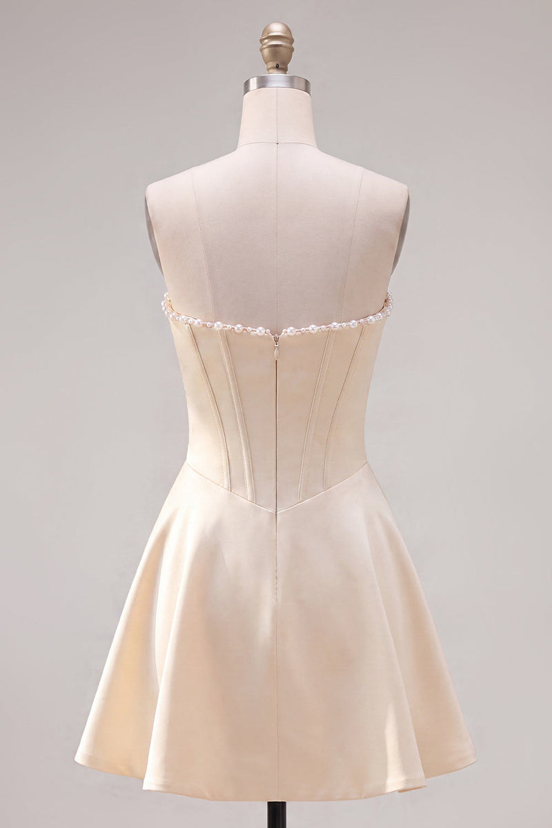 Laden Sie das Bild in den Galerie-Viewer, Sweetheart Fuchsia Pearls Korsett A-Linie Satin Homecoming Heimkehrkleid