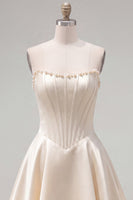 Laden Sie das Bild in den Galerie-Viewer, Sweetheart Fuchsia Pearls Korsett A-Linie Satin Homecoming Heimkehrkleid