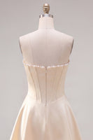 Laden Sie das Bild in den Galerie-Viewer, Sweetheart Fuchsia Pearls Korsett A-Linie Satin Homecoming Heimkehrkleid