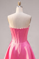 Laden Sie das Bild in den Galerie-Viewer, Sweetheart Fuchsia Pearls Korsett A-Linie Satin Homecoming Heimkehrkleid