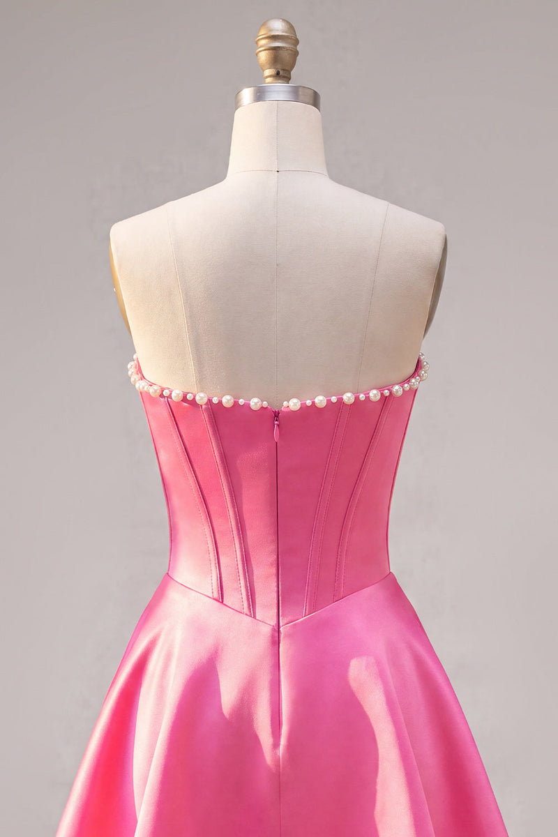 Laden Sie das Bild in den Galerie-Viewer, Sweetheart Fuchsia Pearls Korsett A-Linie Satin Homecoming Heimkehrkleid
