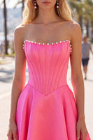 Laden Sie das Bild in den Galerie-Viewer, Sweetheart Fuchsia Pearls Korsett A-Linie Satin Homecoming Heimkehrkleid