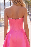 Laden Sie das Bild in den Galerie-Viewer, Sweetheart Fuchsia Pearls Korsett A-Linie Satin Homecoming Heimkehrkleid
