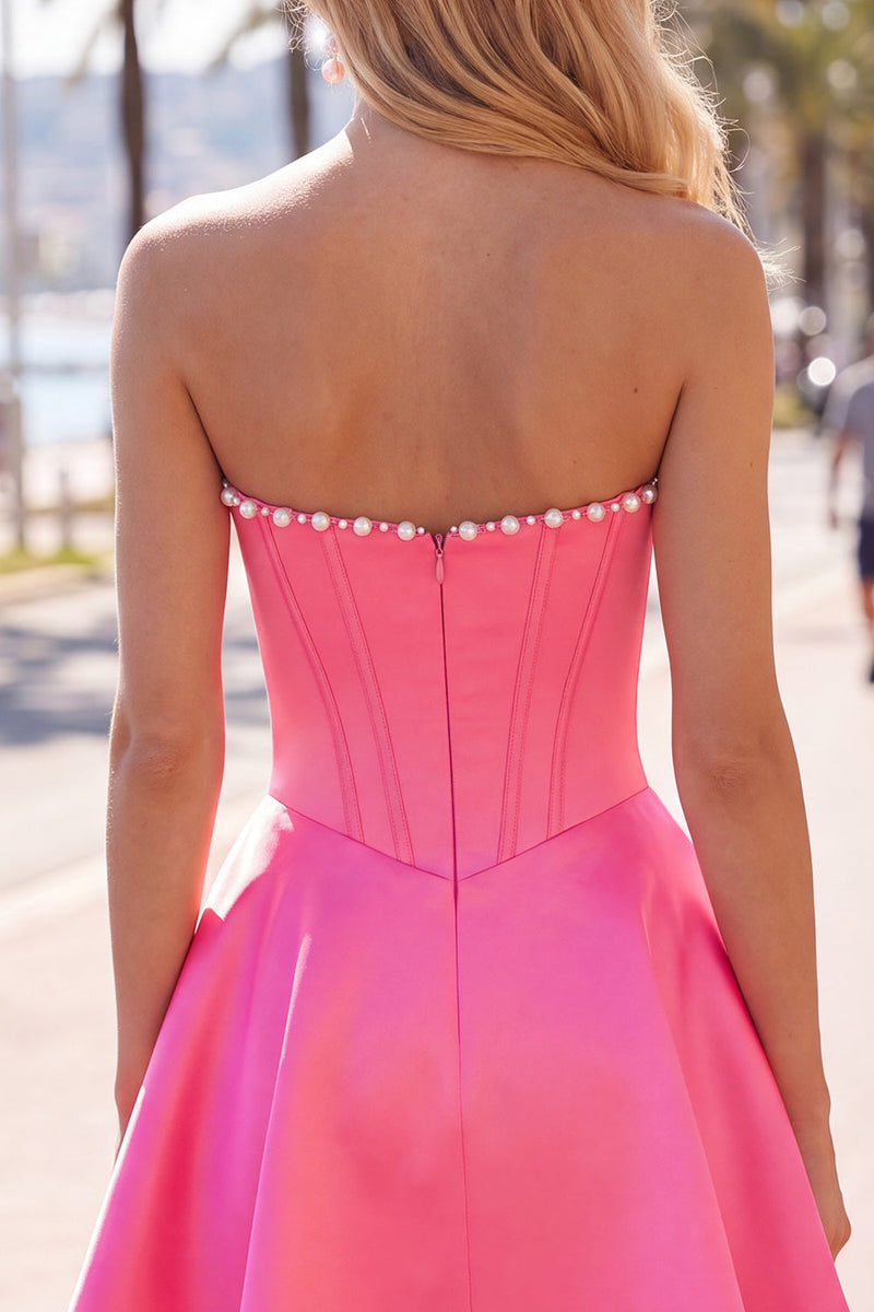 Laden Sie das Bild in den Galerie-Viewer, Sweetheart Fuchsia Pearls Korsett A-Linie Satin Homecoming Heimkehrkleid