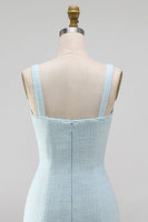 Laden Sie das Bild in den Galerie-Viewer, Hellblaues, quadratischer Ausschnitt Bodycon Streißsteinschleifen mit Perlen, kurzem Homecoming-Kleid mit Schlitz