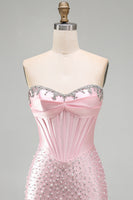 Laden Sie das Bild in den Galerie-Viewer, Glitzerndes pinkes Perlenkorsett enges Sweetheart Short Pearl Homecoming-Kleid mit Strass
