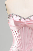 Laden Sie das Bild in den Galerie-Viewer, Glitzerndes pinkes Perlenkorsett enges Sweetheart Short Pearl Homecoming-Kleid mit Strass