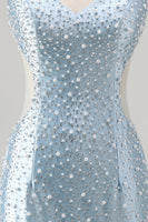 Laden Sie das Bild in den Galerie-Viewer, Blaues Bodycon-Korsett-Korsett-Cut-Out-Perlen-Hemdkehrkleid mit V-Ausschnitt