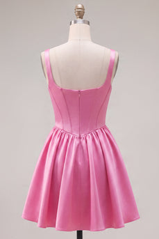 A-Linie Fuchsia Quadrathals Korsett Satin Kurzes Abendkleid