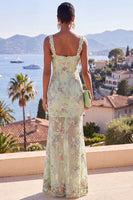 Laden Sie das Bild in den Galerie-Viewer, Grüne Dicke Träger Meerjungfrauen-Pailletten Maxi-Blumenkleid
