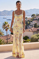 Laden Sie das Bild in den Galerie-Viewer, Grüne Dicke Träger Meerjungfrauen-Pailletten Maxi-Blumenkleid
