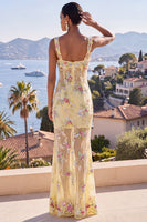 Laden Sie das Bild in den Galerie-Viewer, Grüne Dicke Träger Meerjungfrauen-Pailletten Maxi-Blumenkleid
