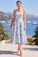 Laden Sie das Bild in den Galerie-Viewer, Rosa A-Linie trägerloses Midi-Blumenkleid