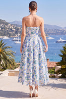 Laden Sie das Bild in den Galerie-Viewer, Rosa A-Linie trägerloses Midi-Blumenkleid